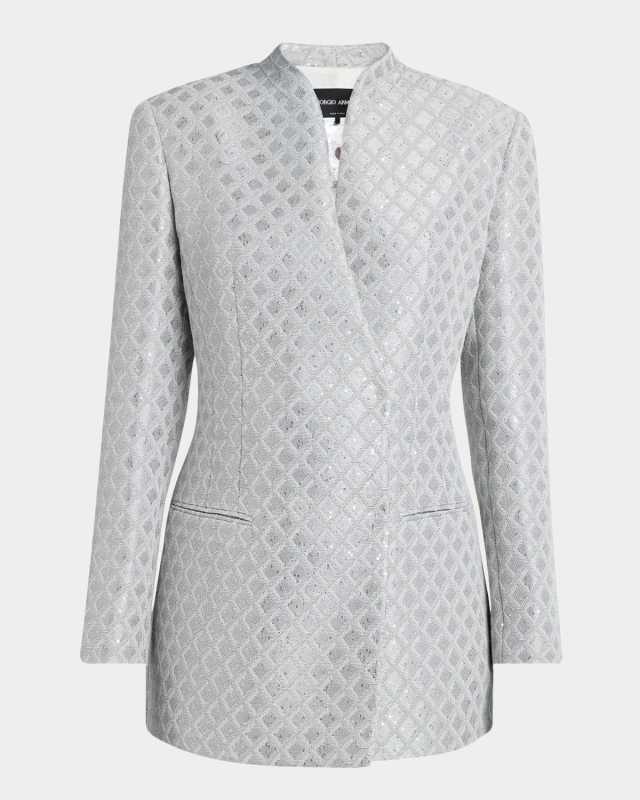Geometric Paillette Jacquard Asymmetric Double-Breasted Jacket